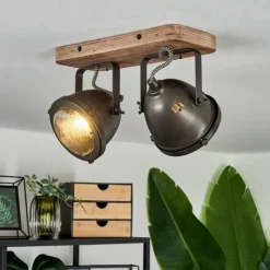 Luminaires Rustiques-hofstein Plafonnier Glostrup Brun, Acier inoxydable, 2 lumières