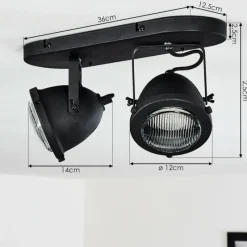 hofstein Plafonnier Glostrup Noir, 2 lumières