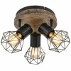 Lampes Vintages & Rétros-Luminaires Globo Lighting Plafonnier Gobo PRISKA Couleur bois, Noir, 3 lumières