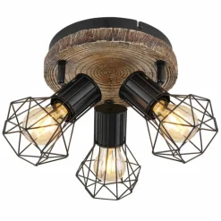 Lampes Vintages & Rétros-Luminaires Globo Lighting Plafonnier Gobo PRISKA Couleur bois, Noir, 3 lumières