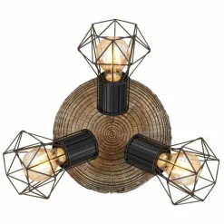 Lampes Vintages & Rétros-Luminaires Globo Lighting Plafonnier Gobo PRISKA Couleur bois, Noir, 3 lumières