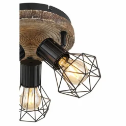 Lampes Vintages & Rétros-Luminaires Globo Lighting Plafonnier Gobo PRISKA Couleur bois, Noir, 3 lumières