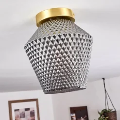 Suspension Verre Fumé-hofstein Plafonnier Gombua Laiton, 1 lumière