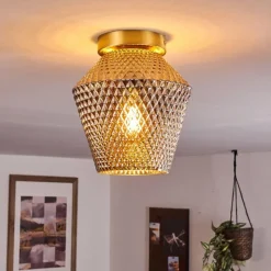 Suspension Verre Fumé-hofstein Plafonnier Gombua Laiton, 1 lumière