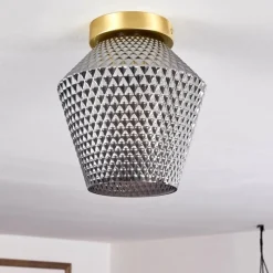 Suspension Verre Fumé-hofstein Plafonnier Gombua Laiton, 1 lumière