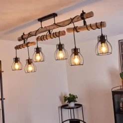 Style Boho-Chic-hofstein Plafonnier Gondo Bois clair, Noir, 6 lumières