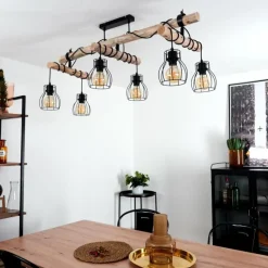 Style Boho-Chic-hofstein Plafonnier Gondo Bois clair, Noir, 6 lumières