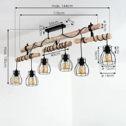 Style Boho-Chic-hofstein Plafonnier Gondo Bois clair, Noir, 6 lumières