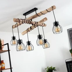 Lampes Vintages & Rétros-hofstein Plafonnier Gondo Bois clair, Noir, 6 lumières