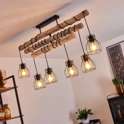Lampes Vintages & Rétros-hofstein Plafonnier Gondo Bois clair, Noir, 6 lumières