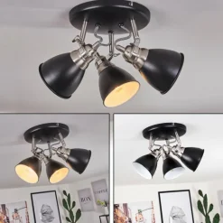 Lampes Industrielles-hofstein Plafonnier Gralingen Nickel mat, Noir, 3 lumières