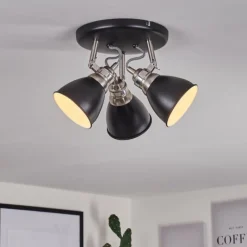Lampes Industrielles-hofstein Plafonnier Gralingen Nickel mat, Noir, 3 lumières