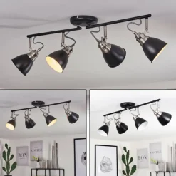 hofstein Plafonnier Gralingen Nickel mat, Noir, 4 lumières