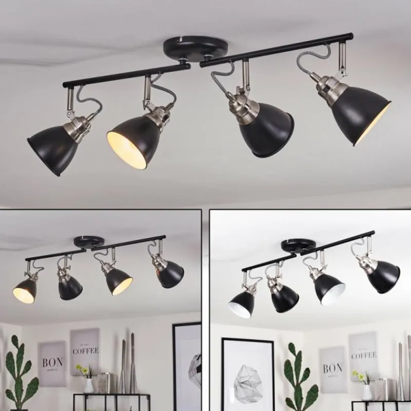 hofstein Plafonnier Gralingen Nickel mat, Noir, 4 lumières