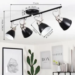 hofstein Plafonnier Gralingen Nickel mat, Noir, 4 lumières