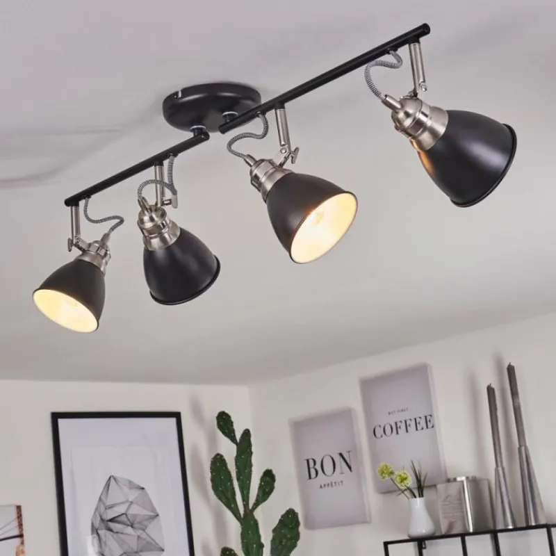 hofstein Plafonnier Gralingen Nickel mat, Noir, 4 lumières