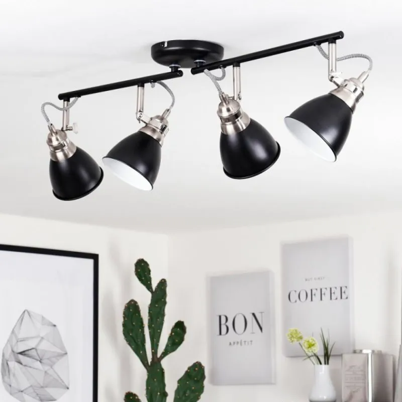 hofstein Plafonnier Gralingen Nickel mat, Noir, 4 lumières