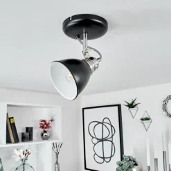 Lampes Industrielles-hofstein Plafonnier Gralingen Nickel mat, Noir, Blanc, 1 lumière
