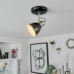 Lampes Industrielles-hofstein Plafonnier Gralingen Nickel mat, Noir, Blanc, 1 lumière