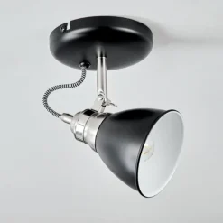 Lampes Industrielles-hofstein Plafonnier Gralingen Nickel mat, Noir, Blanc, 1 lumière