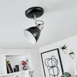 Lampes Industrielles-hofstein Plafonnier Gralingen Nickel mat, Noir, Blanc, 1 lumière