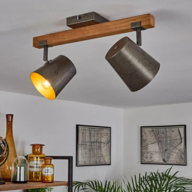 Lampes Dorées-hofstein Plafonnier Gressot Écru, Nickel mat, 2 lumières