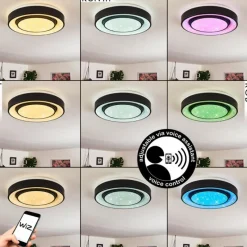 hofstein Plafonnier Grimacco LED Noir, 1 lumière, Changeur de couleurs