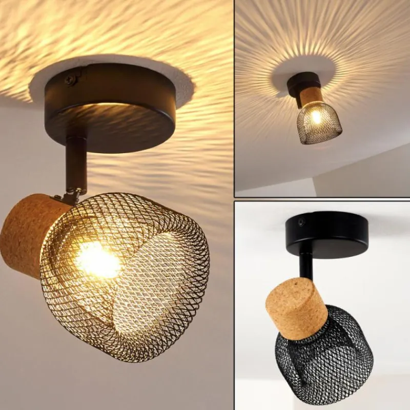 Lampes En Bois-hofstein Plafonnier Grongroft Bois clair, Noir, 1 lumière