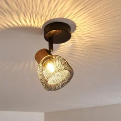 Lampes En Bois-hofstein Plafonnier Grongroft Bois clair, Noir, 1 lumière