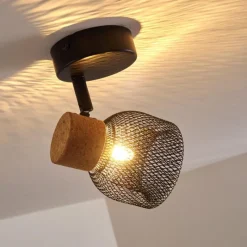 Lampes En Bois-hofstein Plafonnier Grongroft Bois clair, Noir, 1 lumière