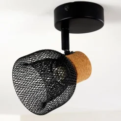 Lampes En Bois-hofstein Plafonnier Grongroft Bois clair, Noir, 1 lumière