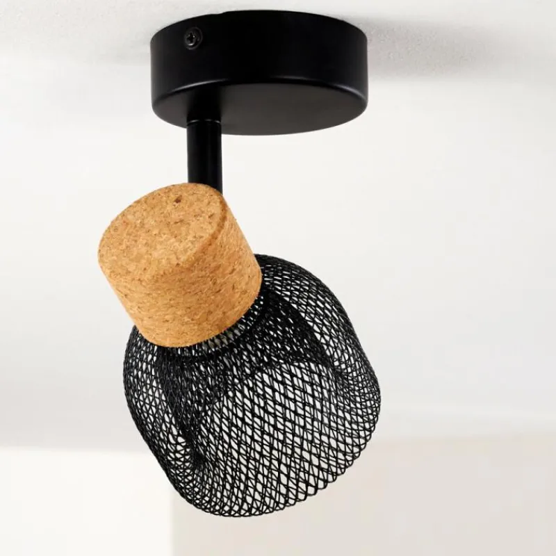 Lampes En Bois-hofstein Plafonnier Grongroft Bois clair, Noir, 1 lumière