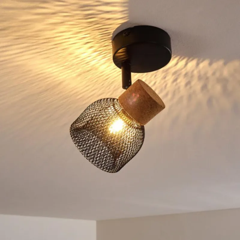 Lampes En Bois-hofstein Plafonnier Grongroft Bois clair, Noir, 1 lumière