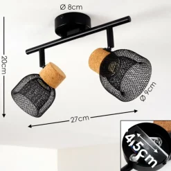 Lampes Vintages & Rétros-hofstein Plafonnier Grongroft Bois clair, Noir, 2 lumières