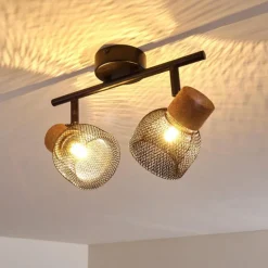 Lampes Vintages & Rétros-hofstein Plafonnier Grongroft Bois clair, Noir, 2 lumières