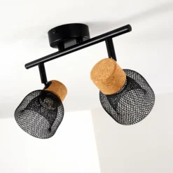 Lampes Vintages & Rétros-hofstein Plafonnier Grongroft Bois clair, Noir, 2 lumières