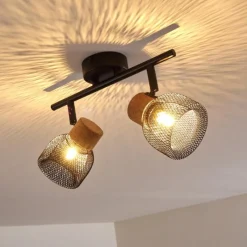 Lampes Vintages & Rétros-hofstein Plafonnier Grongroft Bois clair, Noir, 2 lumières