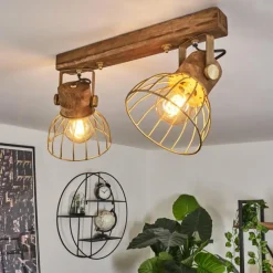 Lampes Dorées-hofstein Plafonnier Grunnfjord Or, Bois foncé, 2 lumières