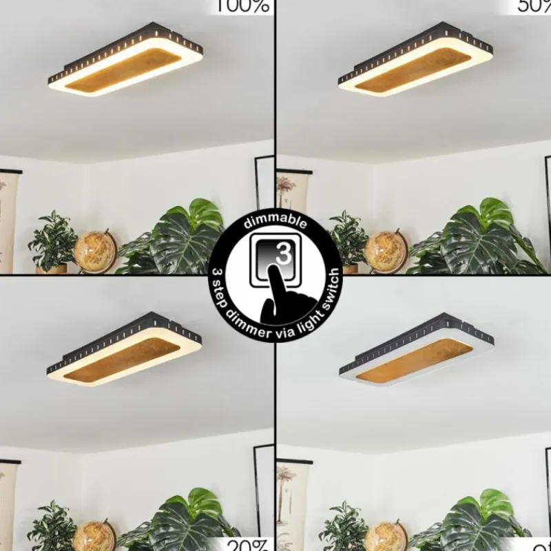 Lampes Dorées-hofstein Plafonnier Guacacallo LED Or, Noir, Blanc, 1 lumière