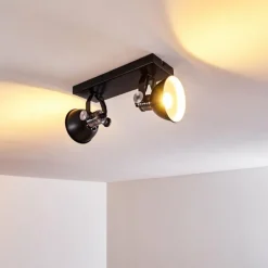 hofstein Plafonnier Gudo Noir, Argenté, 2 lumières