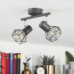 Lampes Vintages & Rétros-hofstein Plafonnier Gullspang Anthracite, 2 lumières