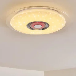 hofstein Plafonnier Haderup LED Chrome, Blanc, 1 lumière, Télécommandes, Changeur de couleurs