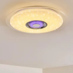 hofstein Plafonnier Haderup LED Chrome, Blanc, 1 lumière, Télécommandes, Changeur de couleurs