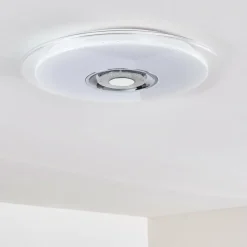 hofstein Plafonnier Haderup LED Chrome, Blanc, 1 lumière, Télécommandes, Changeur de couleurs