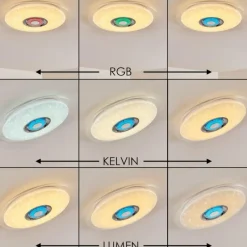 hofstein Plafonnier Haderup LED Chrome, Blanc, 1 lumière, Télécommandes, Changeur de couleurs