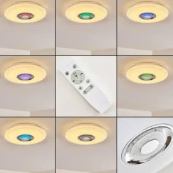 hofstein Plafonnier Haderup LED Chrome, Blanc, 1 lumière, Télécommandes, Changeur de couleurs