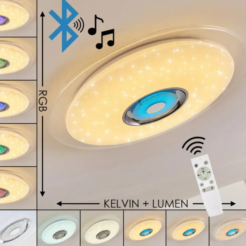 hofstein Plafonnier Haderup LED Chrome, Blanc, 1 lumière, Télécommandes