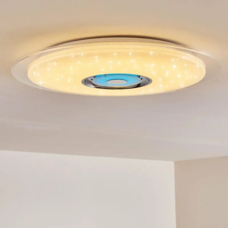 hofstein Plafonnier Haderup LED Chrome, Blanc, 1 lumière, Télécommandes