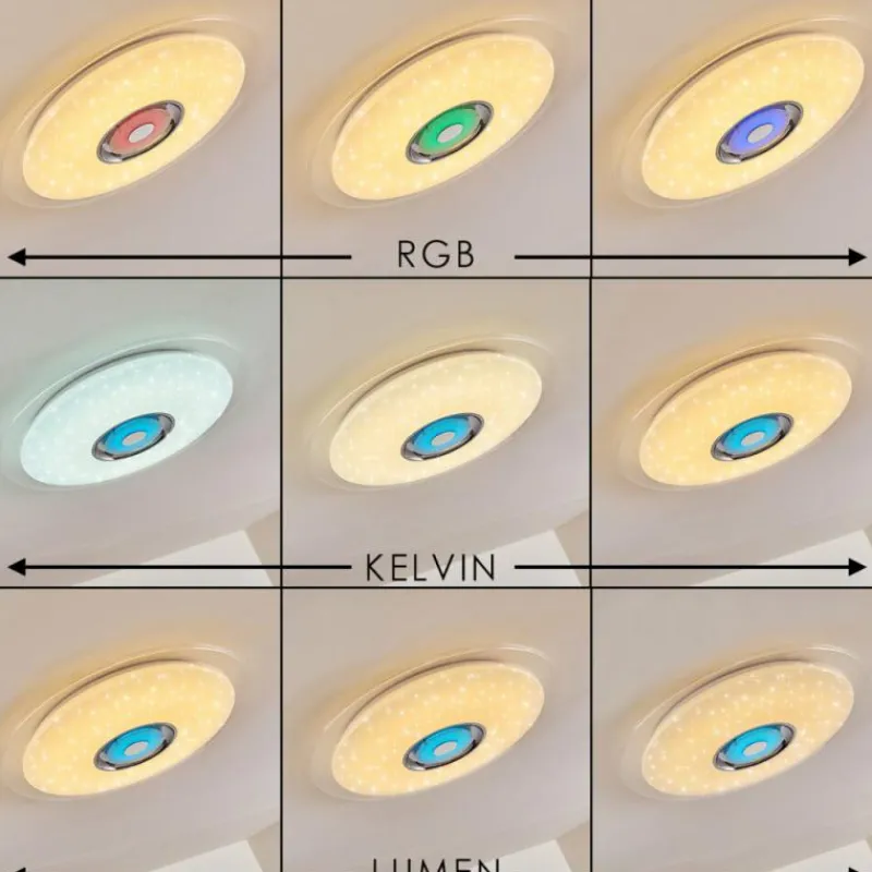 hofstein Plafonnier Haderup LED Chrome, Blanc, 1 lumière, Télécommandes