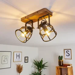 Lampes Industrielles-hofstein Plafonnier Haervej Bois foncé, Noir, 2 lumières